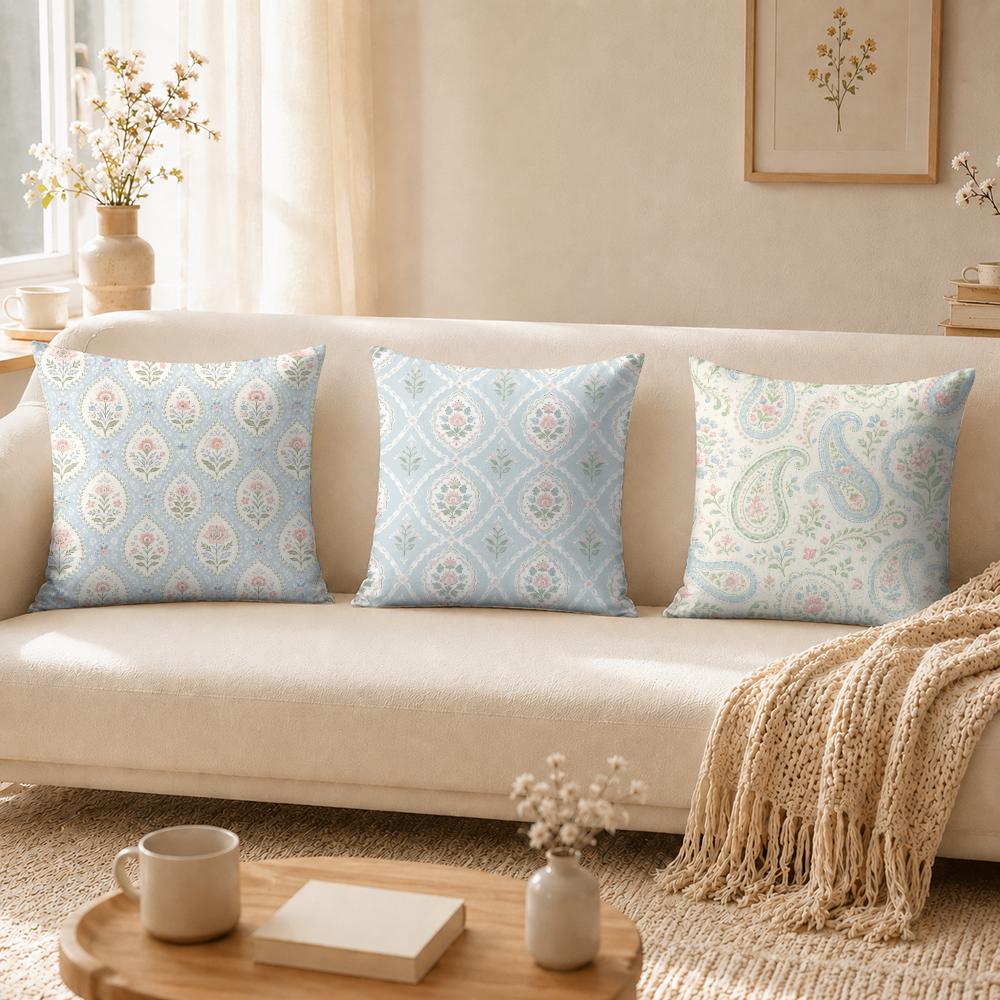 Floral Pink Blue Green Pillow Case Breathable Organic Short Plush Cushion Covers Machine Washable Wrinkle-Resistant Soft Durable