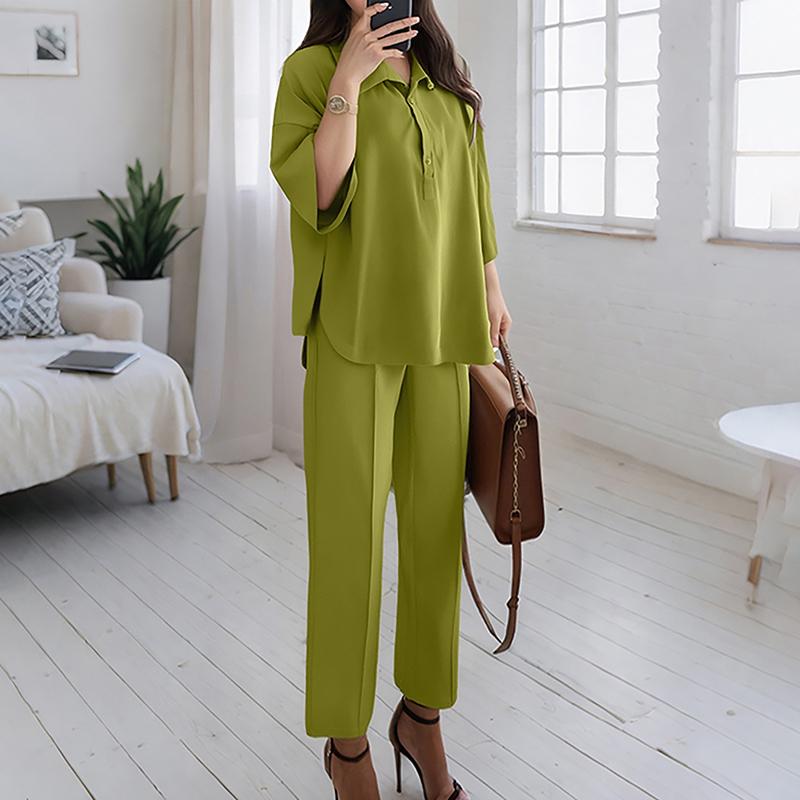 ZANZEA Women 3/4 Sleeve Blouse and Pants Casual Two Piece Suit Sets