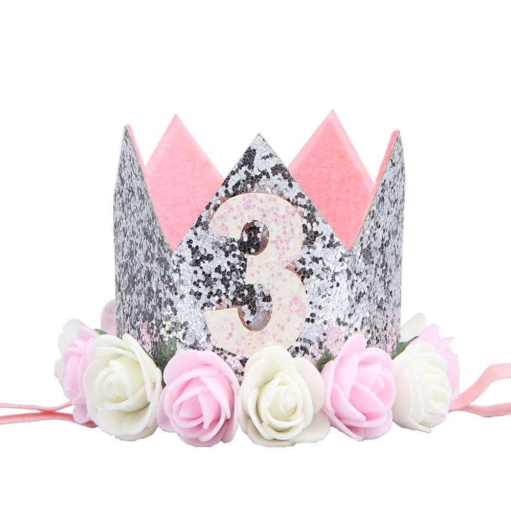 Cross-Border 1st Birthday Crown Headband: Princess Gold & Pink Party Accessory for Girls