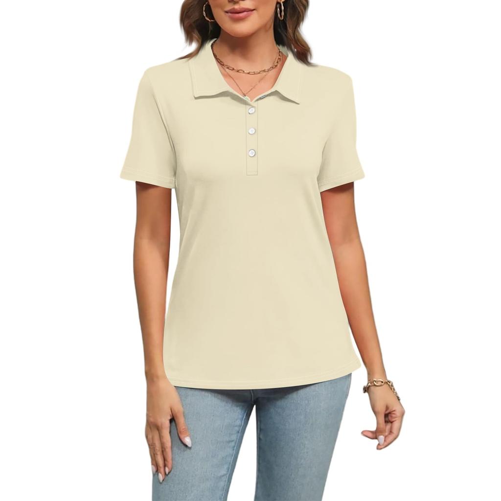 Women's Fashion Lapel Short Sleeve Solid Color Printed Button Top