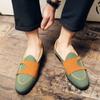 Leinwand Lederschuhe Herren Lässig Luxusmarke Handgefertigt Penny Loafers Herren Slipper Flats Fahrschuhe Kleid Schuhe Weiß Grün