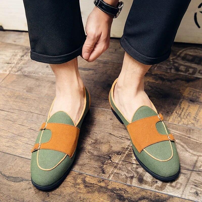Leinwand Lederschuhe Herren Lässig Luxusmarke Handgefertigt Penny Loafers Herren Slipper Flats Fahrschuhe Kleid Schuhe Weiß Grün