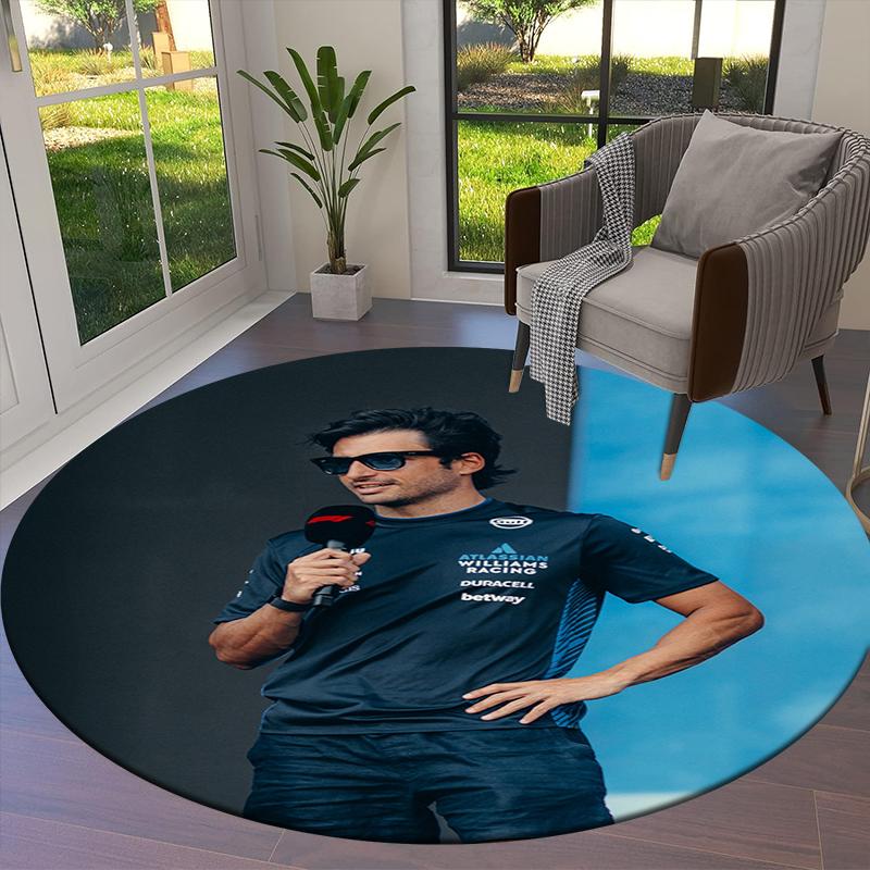Carlos Sainz Round Area Rug,Carpet Rug for Living Room Bedroom Sofa Playroom Decor,Non-slip Floor Mat45