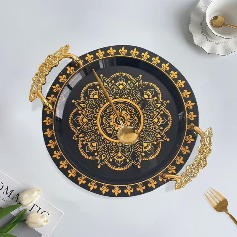 Round Hot Stamping White Tray Scandinavian Light Luxury Fruit Plate Tea Tray High Class Hotel Tray European Plate