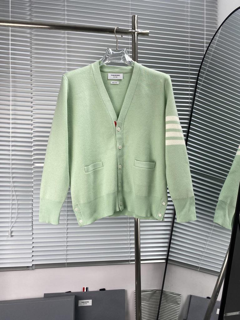 High Version Macaron V-neck Wool Cardigan with Four-Bar Sleeve for Unisex