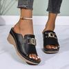 Women'S Sandals Wedge Heel Slippers Plus Size Casual And Fashion With Metal Open Toe Design Simple Sandal For Woman High Arch