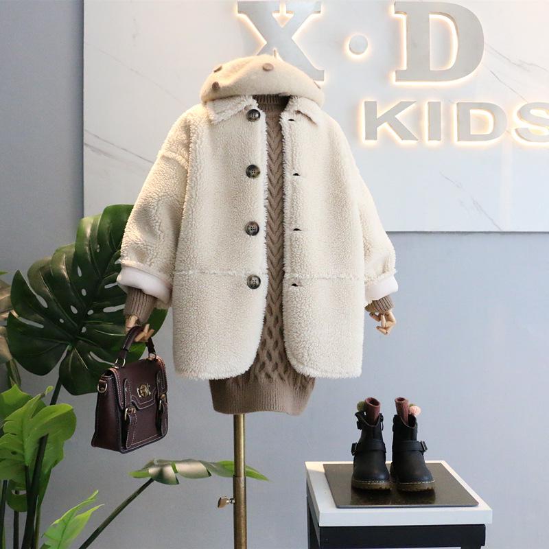 

Very Fishy Winter Girls Korean Lambswool Coat - Mid-Length, Single-Breasted, Lapel Design 100cm