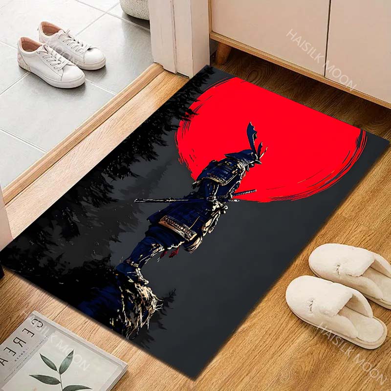 Samurai with Red Moon Print Carpet Rug for Living Room Bedroom Sofa Doormat Home Decor Non-slip Floor Mat