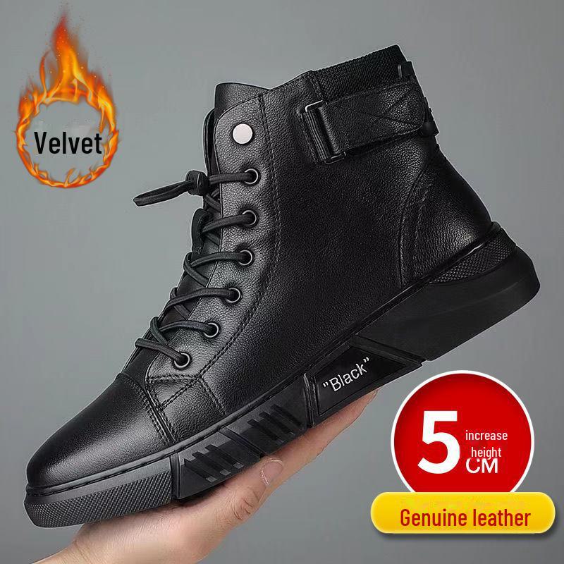 

Мужские кожаные ботинки с высоким берцем, увеличивающие рост — корейский стиль, модный британский дизайн для активного отдыха на весну и лето 38