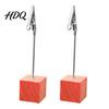 Solid Wood Memo Clip 2 Pcs Wooden Cube Base Holder with Clips Mini Table Water-based Paint Desk Accessory Number Stands for Name Cards Photos,