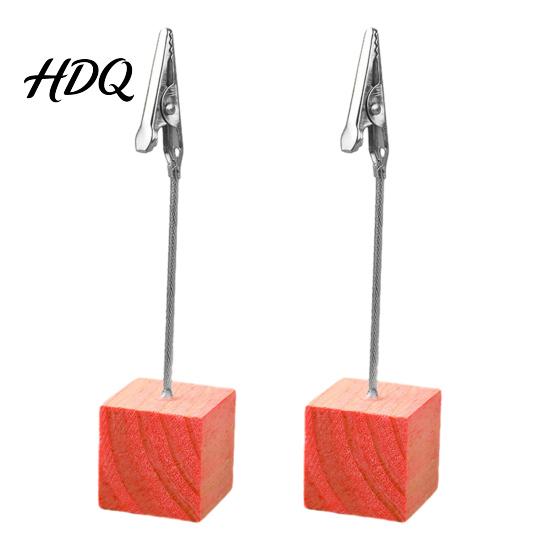 Solid Wood Memo Clip 2 Pcs Wooden Cube Base Holder with Clips Mini Table Water-based Paint Desk Accessory Number Stands for Name Cards Photos,