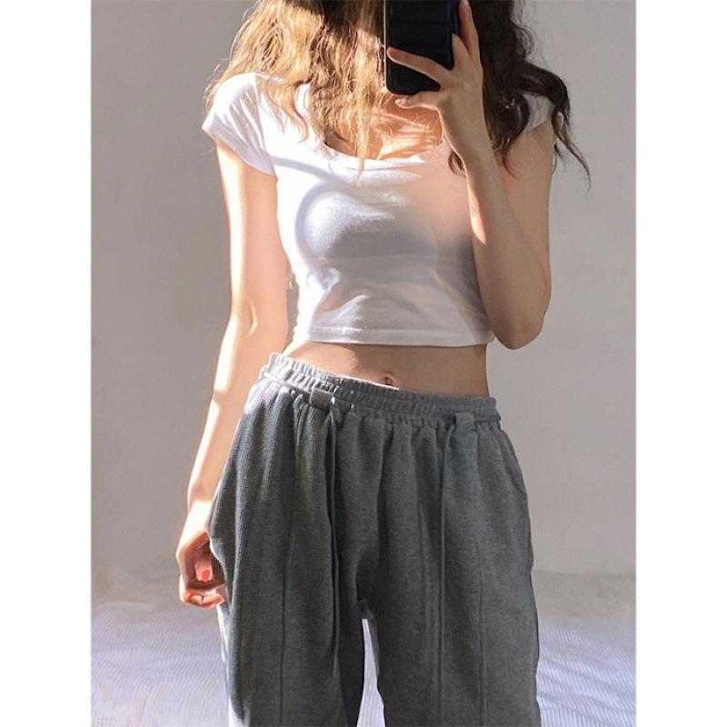 

Design-sensual U-neck White Short-sleeved T-shirt for Women In Summer New Niche and Pure Sweet and Spicy Short Top XL белый