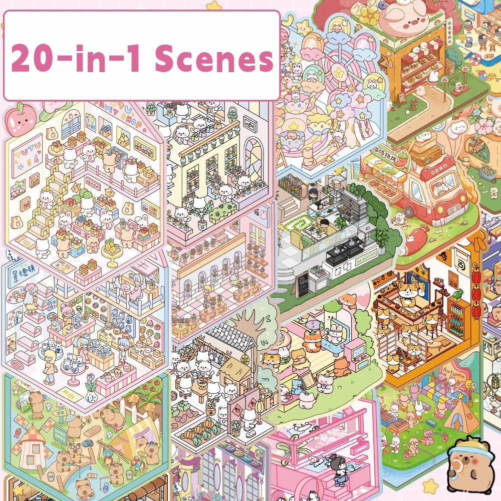 Decompression 3D Landscape Sticker 20-in-1 Miniature Scene Collage  Children