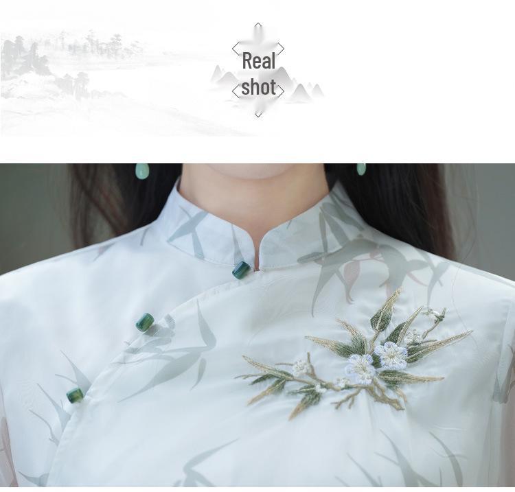 Chinese Style Retro Stand Collar Print Tang Suit Hanfu Cheongsam Top & Tea Suit Set