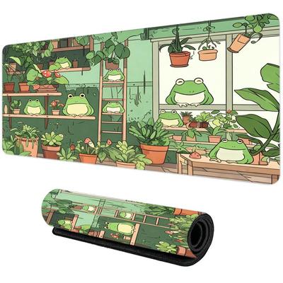 Cute Frogs Greenhouse Plant Mouse Pad Large Computer Office Game Table Mat Rubber Anti-slip Stitched Keyboard Mat 90x40 Desk Pad