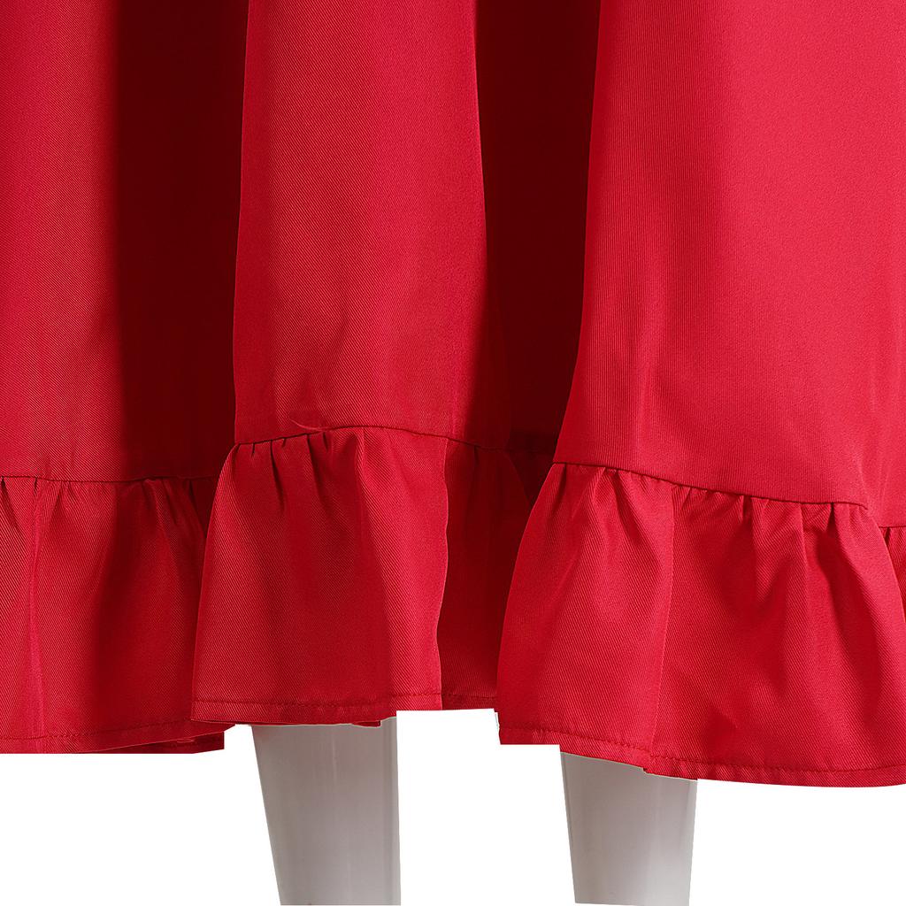 Cross-border Factory Pearl Horror Movie Cosplay Costume, Red Lace Dress with Vintage Style, Halloween Party & Stage Performance Outfit