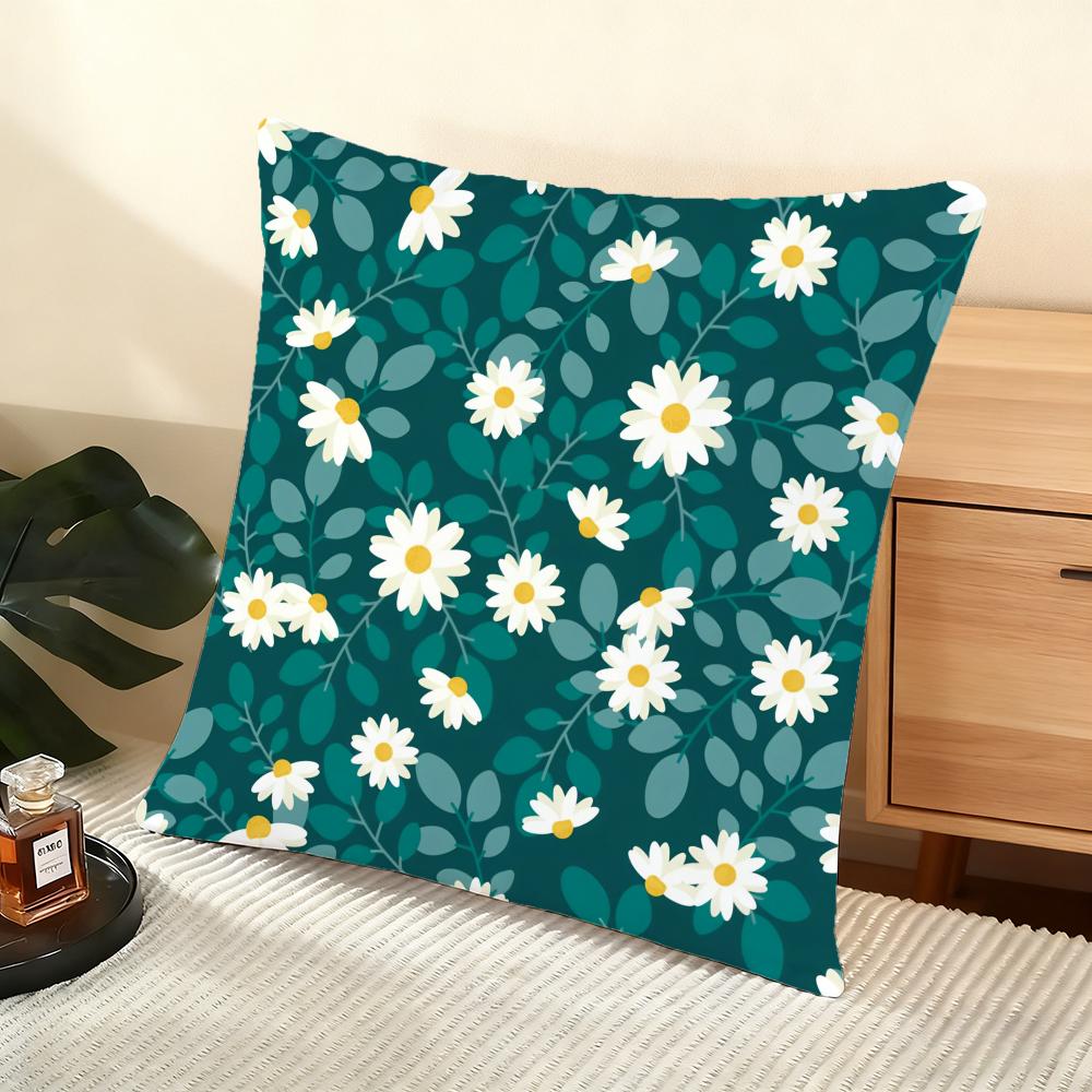 Daisy Pattern Cushion Cover Soft Short Plush Pillow Cover Smooth Cozy Texture Aesthetic Cushion Case Home Decor