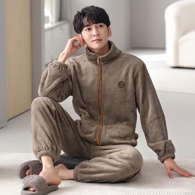 Pajamas Men's Winter Coral Fleece Thickened Fleece Men's Autumn and Winter Flannel Men's Large Size Casual Winter Loungewear