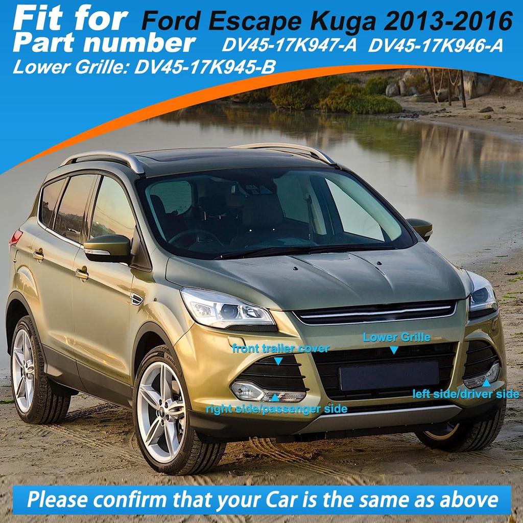 Fog Light Grill Cover Frame Lamp Shade Under Front Bumper for Ford Escape/Kuga 2013 2014 2015 2016 DV45-17K947-A DV45-17K946-A DV45-17K945-B (Grille