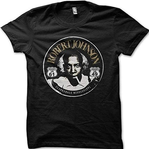 Robert Johnson Blues Guitar Crossroads Devil Printed t-Shirt Black M чёрный