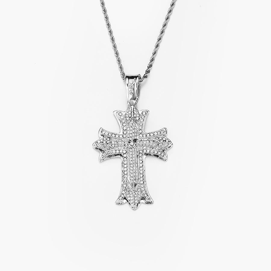Modische Legierungskreuz-Voll-Diamant-Einfache Anhängerhalskette mit übertriebener Persönlichkeit, Leichter Luxus-Accessoire-Schmuck