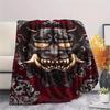 1Pc Hannya Samurai Print Flannel Blanket, High quality Comfortable for All Seasons, Home Decor, Warmth and Comfort, Perfect for Christmas Gifts
