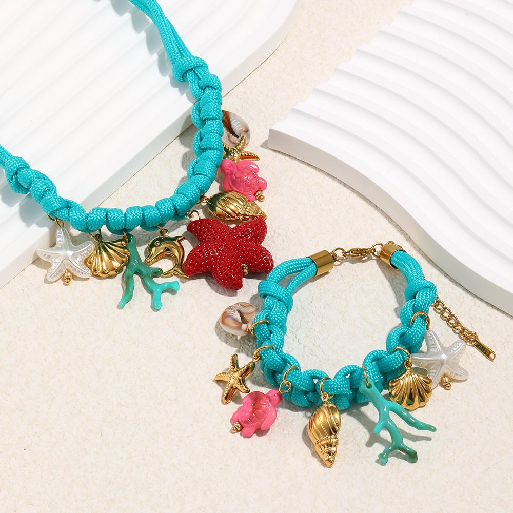 Summer Fashion DIY Shell Necklace 18K Gold Plated Waterproof Stainless Steel Jewelry Set for Gift & Party
