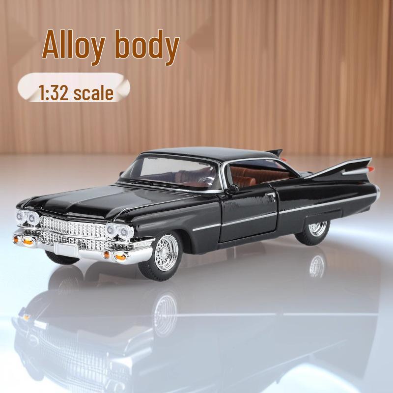Boxed 1:32 Retro Cadillac Rocket Alloy Car Model with Sound & Light, Pull-back Toy Ornament.