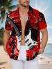 New Men's Casual Short-Sleeve Shirt with Red Ink Splatter Electric Guitar Print, Full of Cool Rock and Roll Vibes, Versatile for Holiday Parties,
