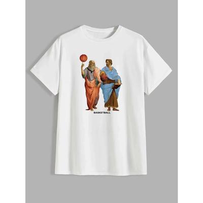 Zabawny Starszy Pan Grający w Koszykówkę Nadruk Męski T-shirt, Okrągły Dekolt Krótki Rękaw Góra, Graficzny T-shirt Męskie Ubrania Letnie, Męski Strój