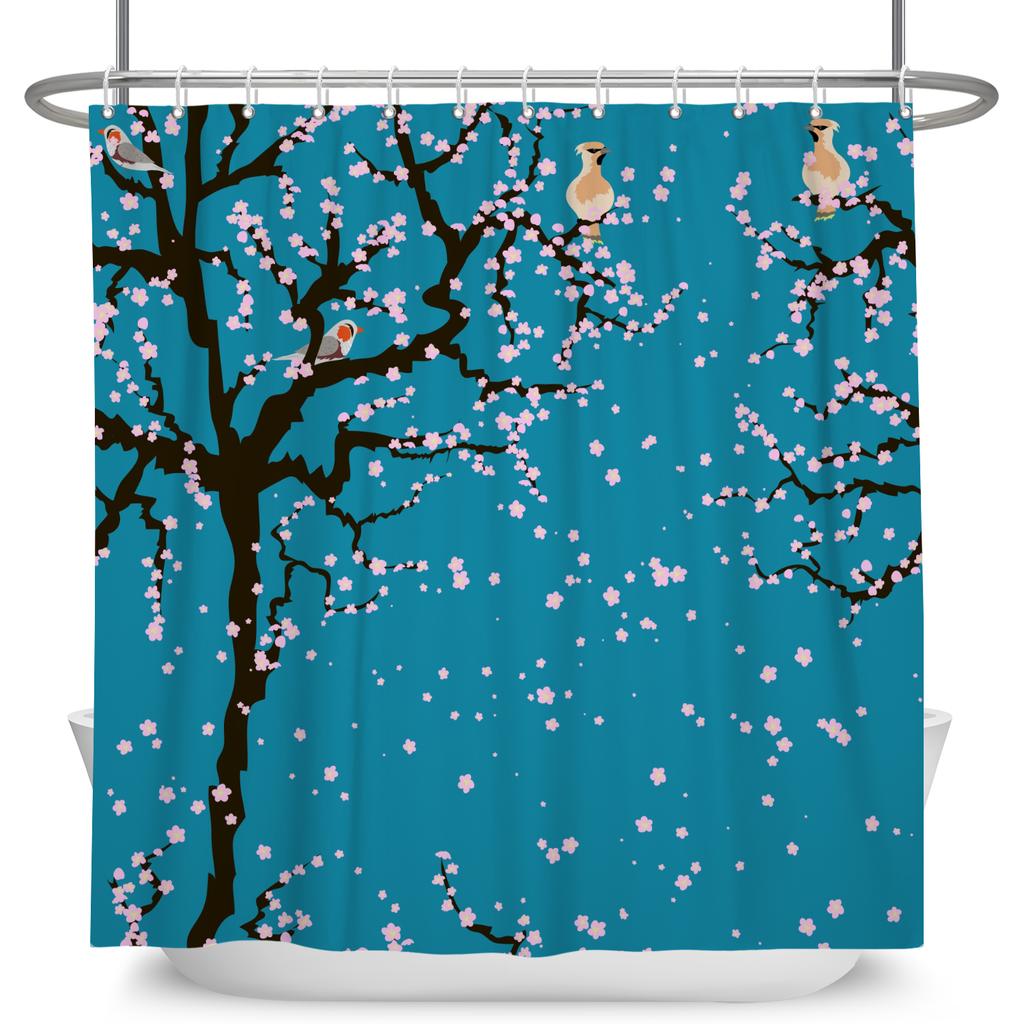Vintage Bird Flower Shower Curtain with Hooks Artistic Peacock Floral Design Chinese Style Waterproof Polyester Bathroom Curtain