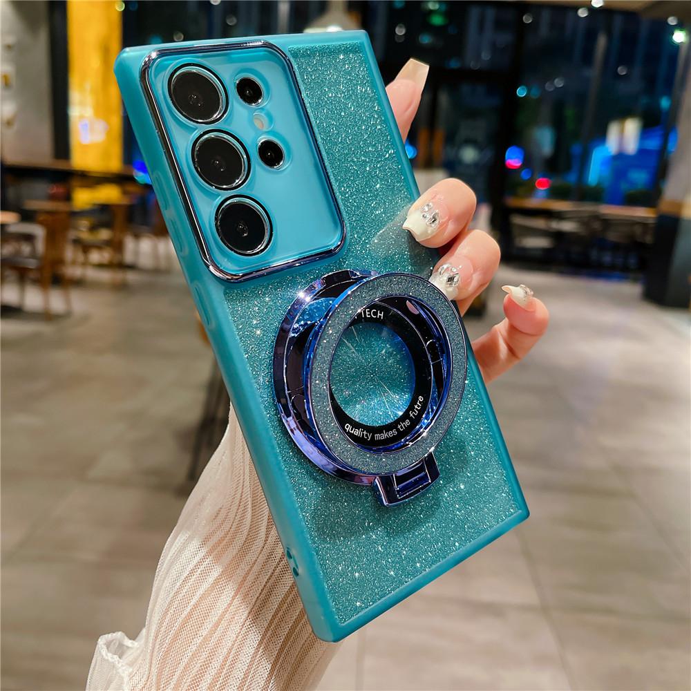 S 24 S24Plus S24Ultra Glitter Plating Stand Magnetic Case For Samsung S24 S23 S22 Ultra Plus S20FE S21 FE M13 M14 Silicone Cover