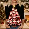Women's Casual Christmas Print Three-Quarter Sleeve Neck Blouse