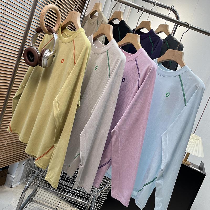 Unisex Autumn/Winter Patchwork Color Block Fleece Long Sleeve T-Shirt