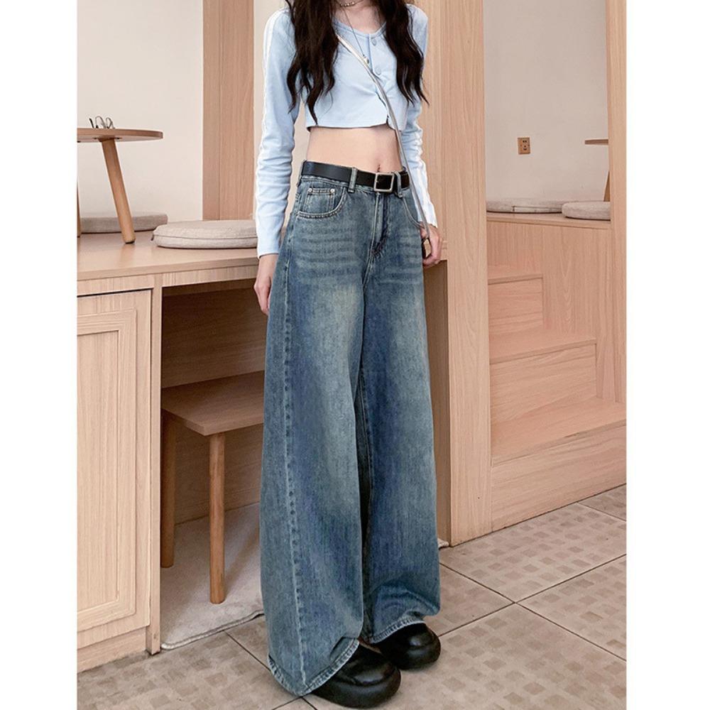 

Прямые широкие джинсовые брюки женские весенне-осенние новые американские ретро с высокой талией тонкие свободные брюки-швабры тренд 2XL