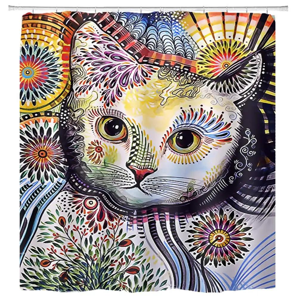 

Занавеска для ванной Zen Cat and Dragonfly - Высококачественный водонепроницаемый и устойчивый к плесени декор для ванной комнаты для спокойного дома в восточном стиле W90XH180cm