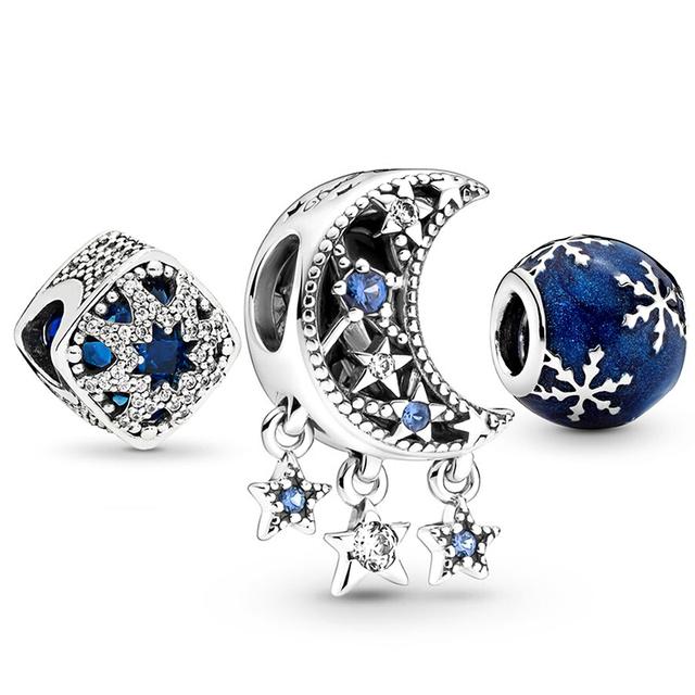 3pcs /Lot Blue Enamel Globe Charms Beads Star Pendant Fit Diy Brand Charm Bracelets Necklaces For Women Fashion Jewelry Making