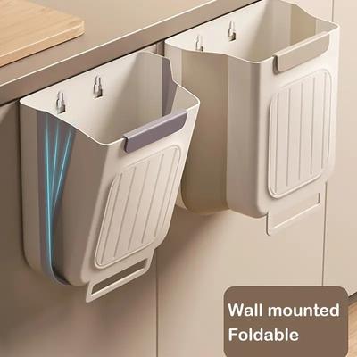 1pc Foldable Hanging Trash Can, Kitchen Cabinet Door Hanging Garbage Storage Bucket, Thickened And Large Diameter, More Durable