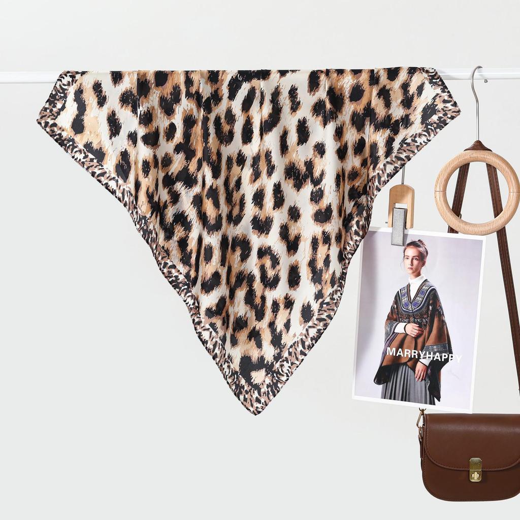 Leopard Print Silk Scarf - Trendy Versatile Head Wrap for Women
