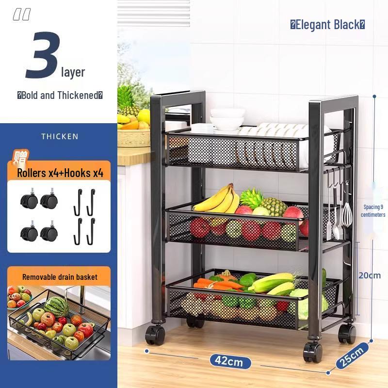 2025 Multifunctional Floor-Standing Kitchen Storage Rack: Multi-Layer Vegetable Basket Shelves