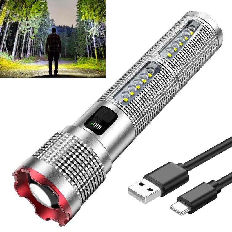 Rechargeable LED Flashlights w/ Power Display Powerful Torch Light Telescopic Zoom Tactical Flash Light Outdoor Camping Patrol