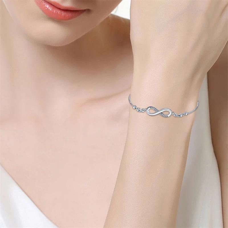 Silver Infinity Adjustable Bracelet For Women Lucky Symbol Zircon Bracelet Fashion 8 Word Bracelet Jewelry Valentine's Day Gift