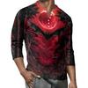 Men's Button-Down Contrast Raglan 3/4 Sleeve Top