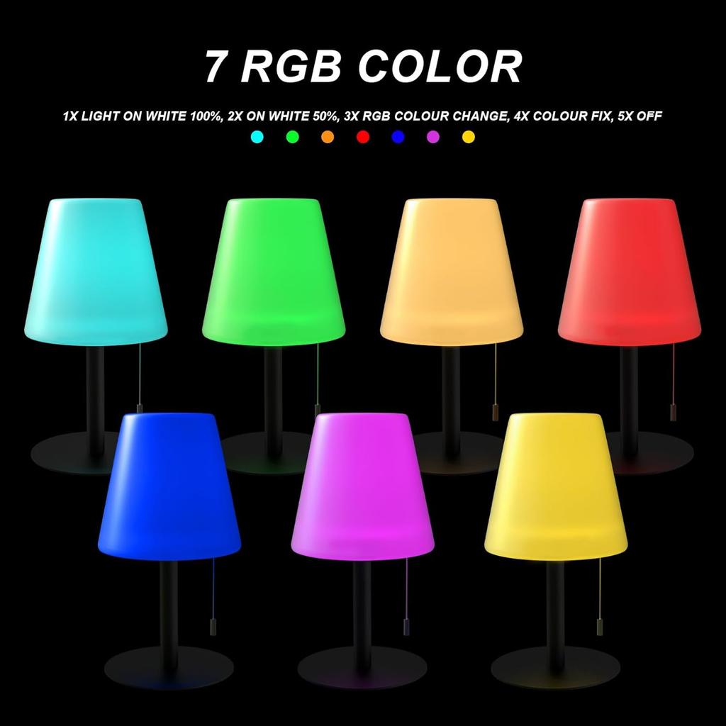 Outdoor Table Lamp/Portable LED Cordless Lamp/Rechargeable Battery lamp/ 2- Level Brightness/2 Lighting Modes/IP44 Waterproof/Metal Light Post and