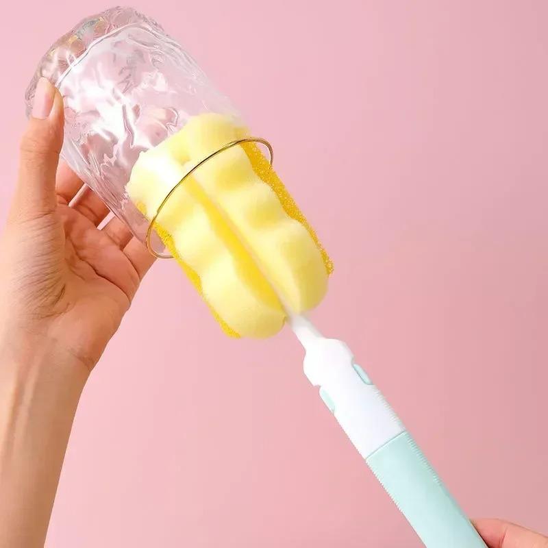3pcs/lot Bottle Brush Sponge Rotation Baby Pacifier Cup Nipple Cleaning Brushes Set Handheld Soft Head Goupillon De Nettoyage