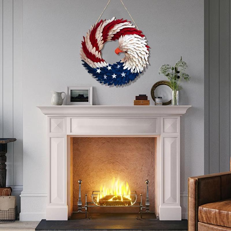 30cm 4th Of July Wreath Independence Day Decorations Flag Summer Hanging Wreath Artificial Flowers for Home Wall Porch Door
