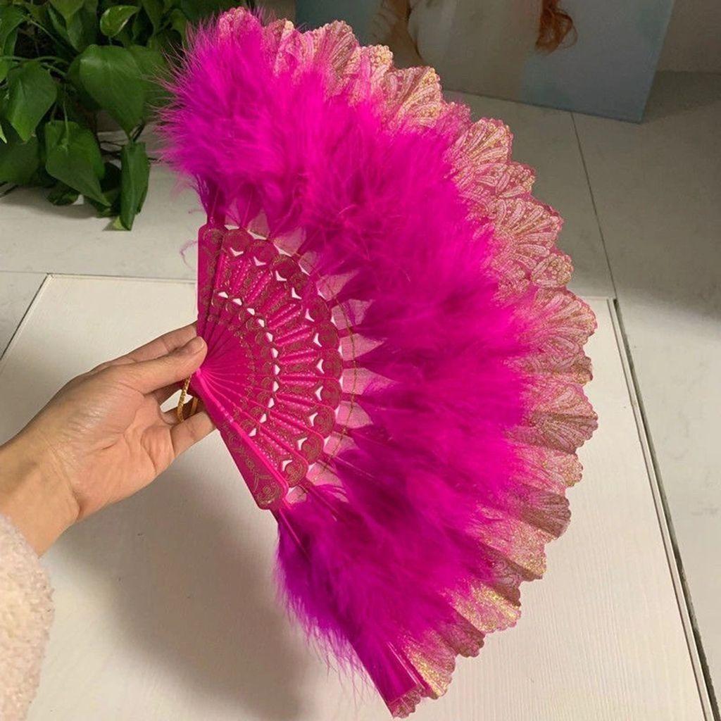 Fashion Costume Accessories Sweet Fairy Girl with Pendant Handmade Party Decor Feather Folding Fan Wedding Gift Dance Hand Fan