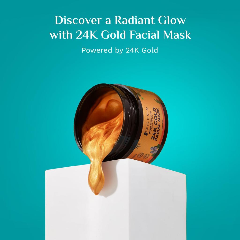Pilgrim 24K Gold Face Mask 50 gm Pack of 1 for Glowing Skin Hydrating Radiance Boosting Collagen