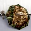 Persian Cat and Plant pattern, automatic folding umbrella, portable and foldable design, 8 ribs, a Christmas or birthday gift.