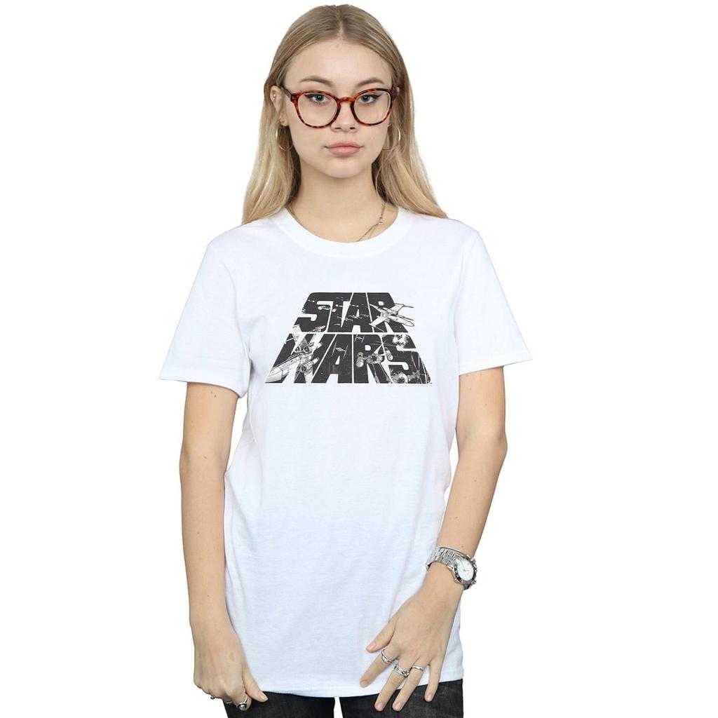STAR WARS Womens/Ladies Logo Space Sketch Cotton Boyfriend T-Shirt